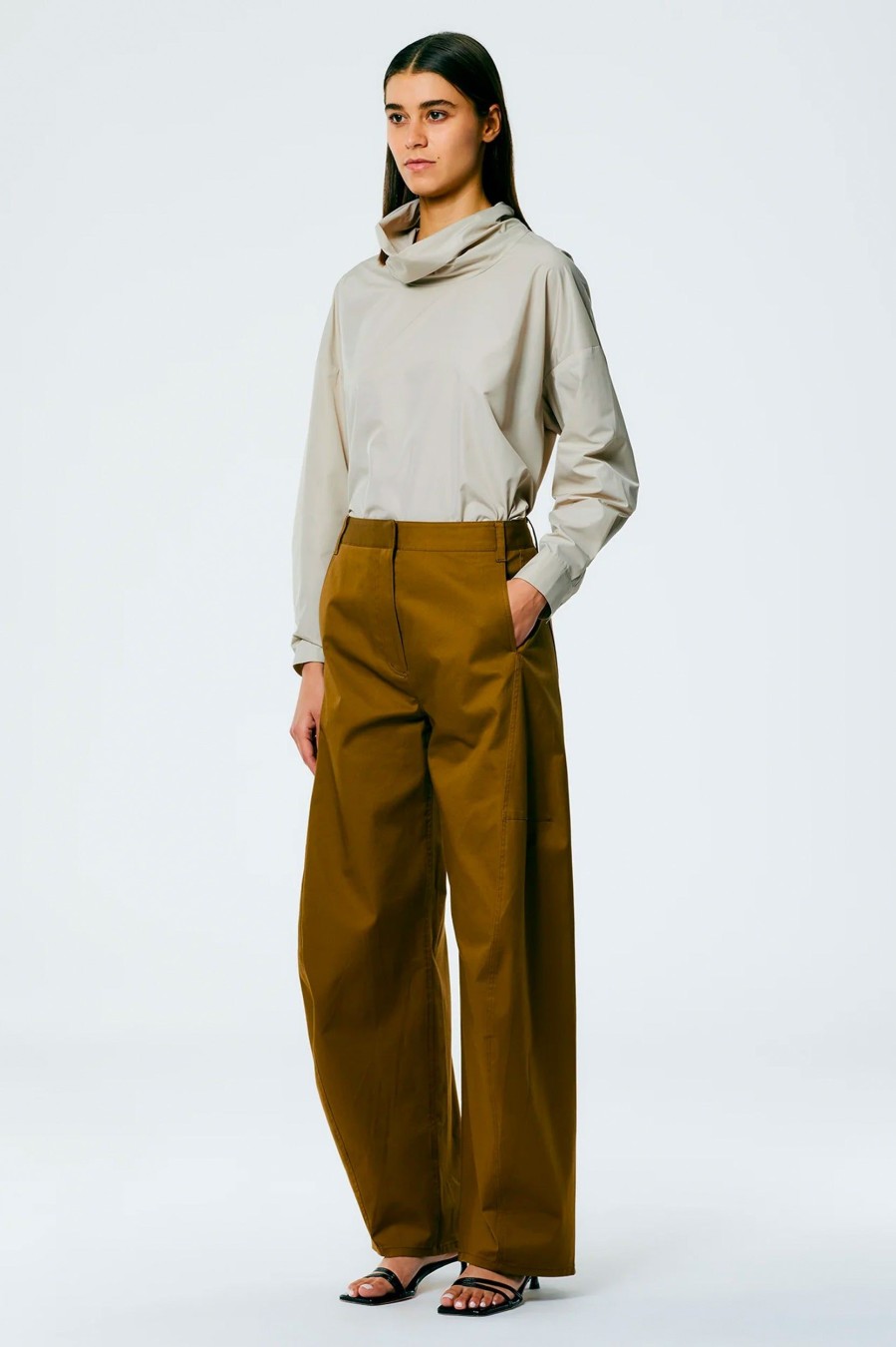 Trousers Tibi | Chino Sid Pant In Caramel - Petite Brown