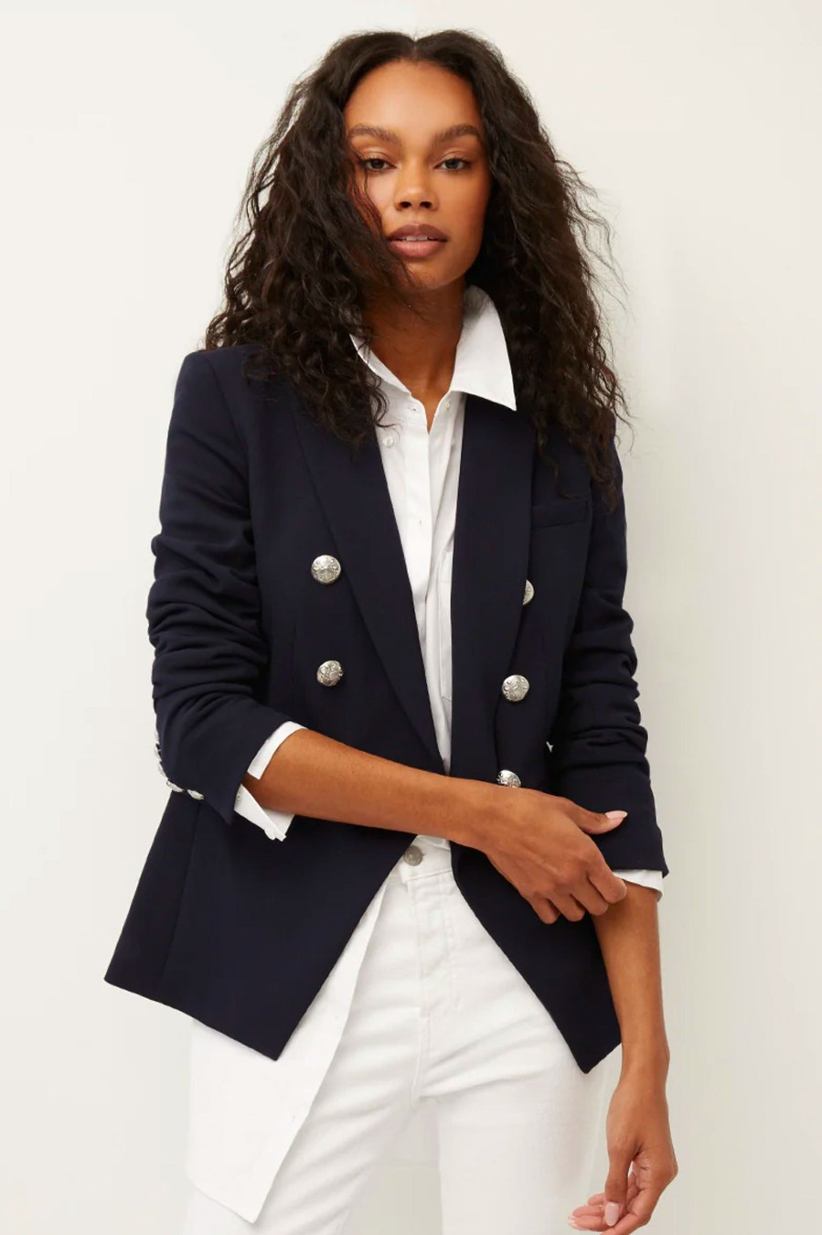 Coats And Jackets Veronica Beard | Miller Dickey Blazer In Navy With Silver Buttons Blue