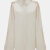 Denim Victoria Beckham | Oversized Pleat Detail Denim Shirt In Ecru Neutrals