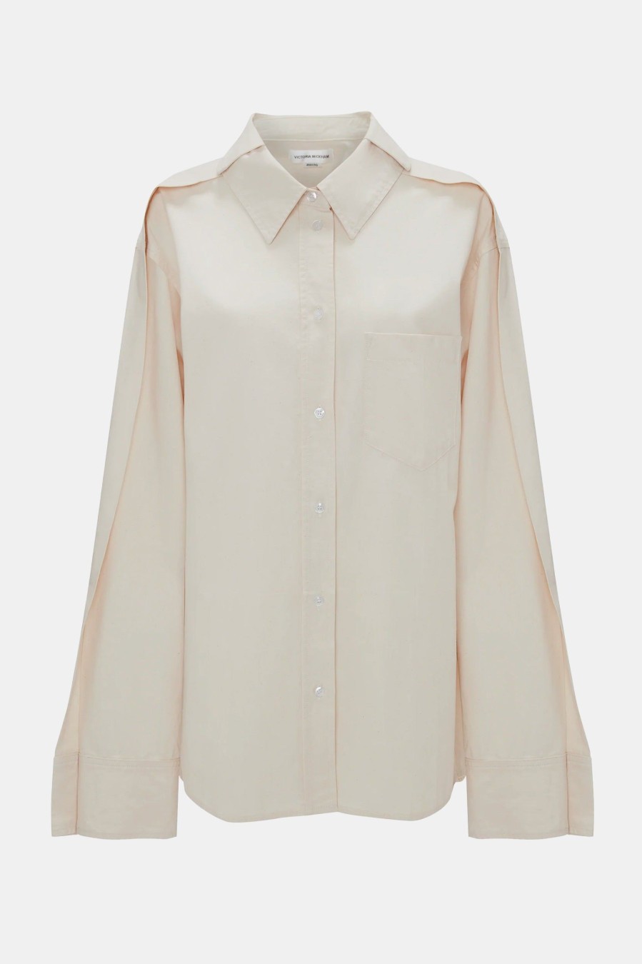 Denim Victoria Beckham | Oversized Pleat Detail Denim Shirt In Ecru Neutrals