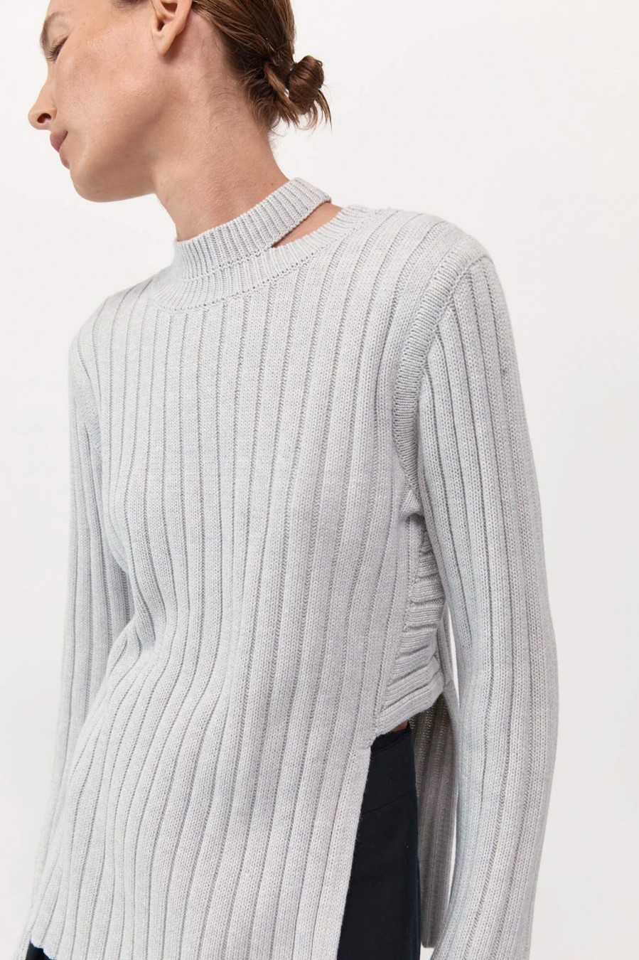 Knitwear And Sweaters ST. AGNI | Deconstructed Rib Knit Jumper In Soft Grey