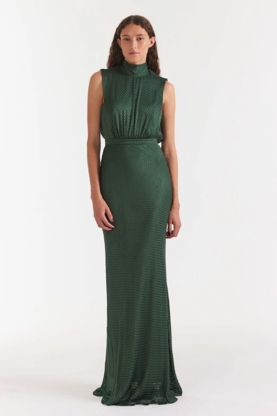 Dresses Saloni London | Fleur Dress In Emerald Green