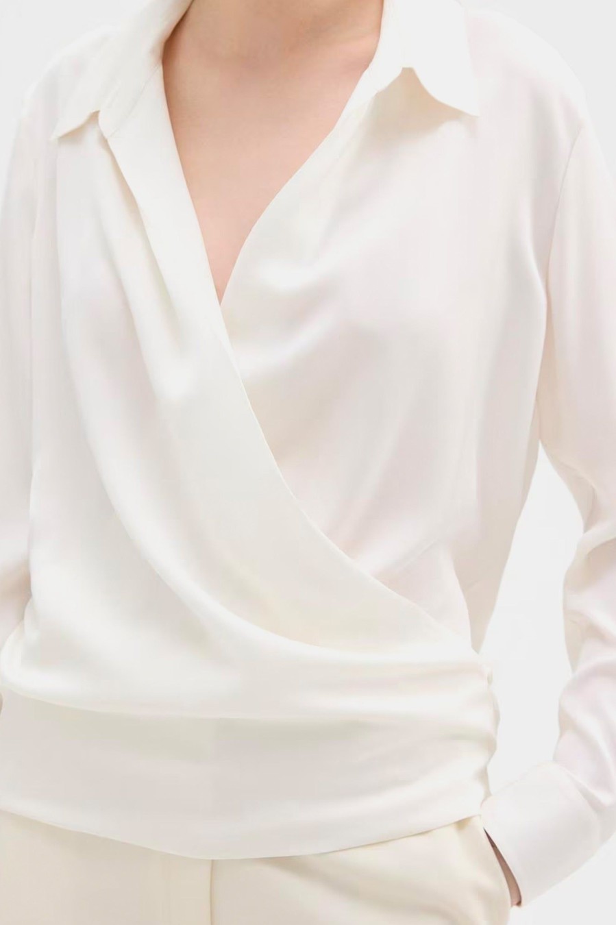 Tops And Shirts Theory | Wrap Silk Blouse In Ivory Neutrals