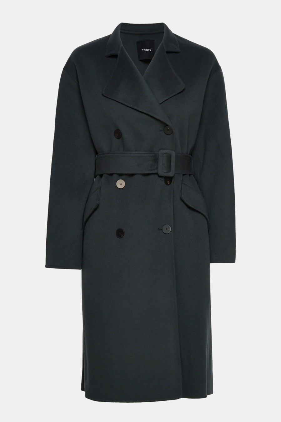 Coats And Jackets Theory | Double Belted Trench Coat In Lead Black