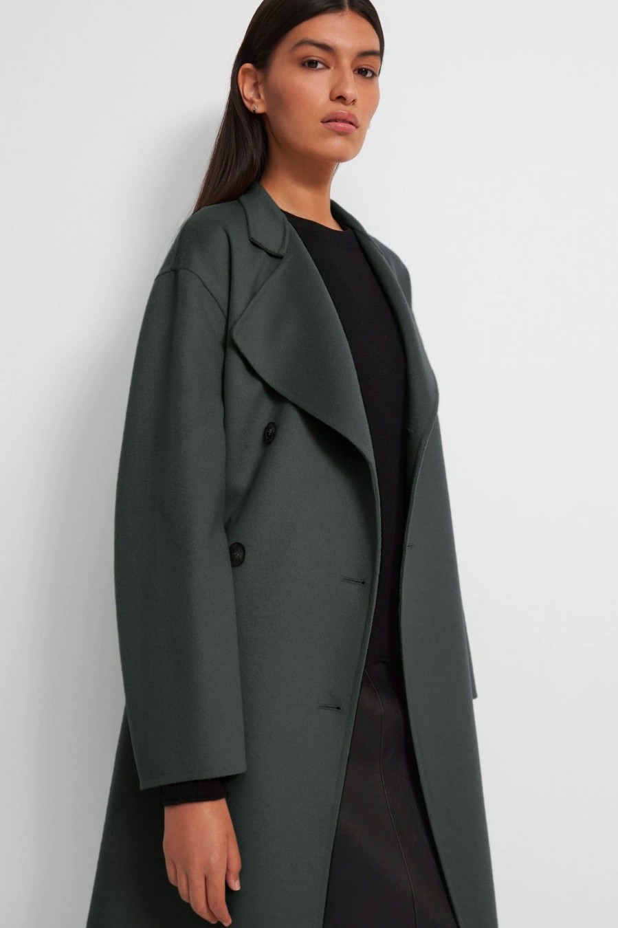 Coats And Jackets Theory | Double Belted Trench Coat In Lead Black