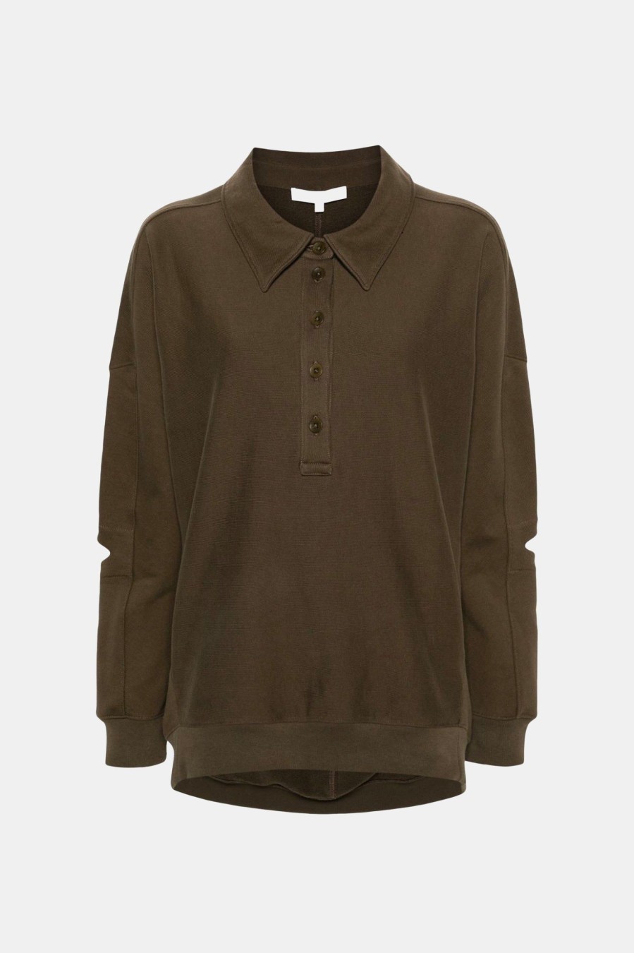 Knitwear And Sweaters Tibi | Polo Collar Sweatshirt In Wood Brown