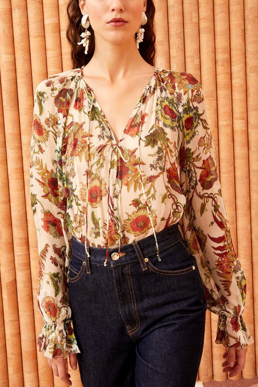 Tops And Shirts ULLA JOHNSON | Bernadette Silk Blouse In Cream Freesia Floral