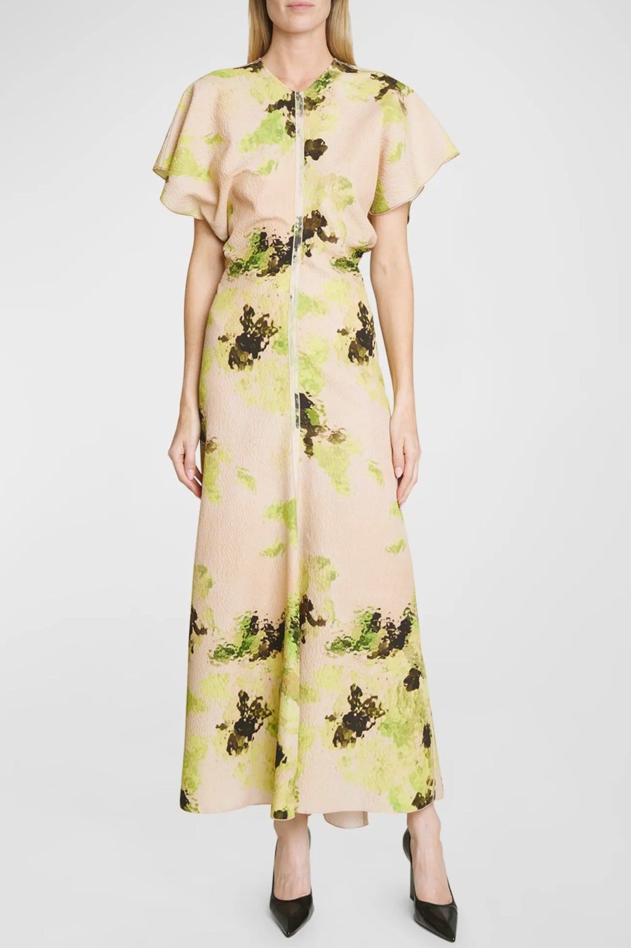 Dresses Victoria Beckham | Drape Shoulder Dress In Peach Lime Multi