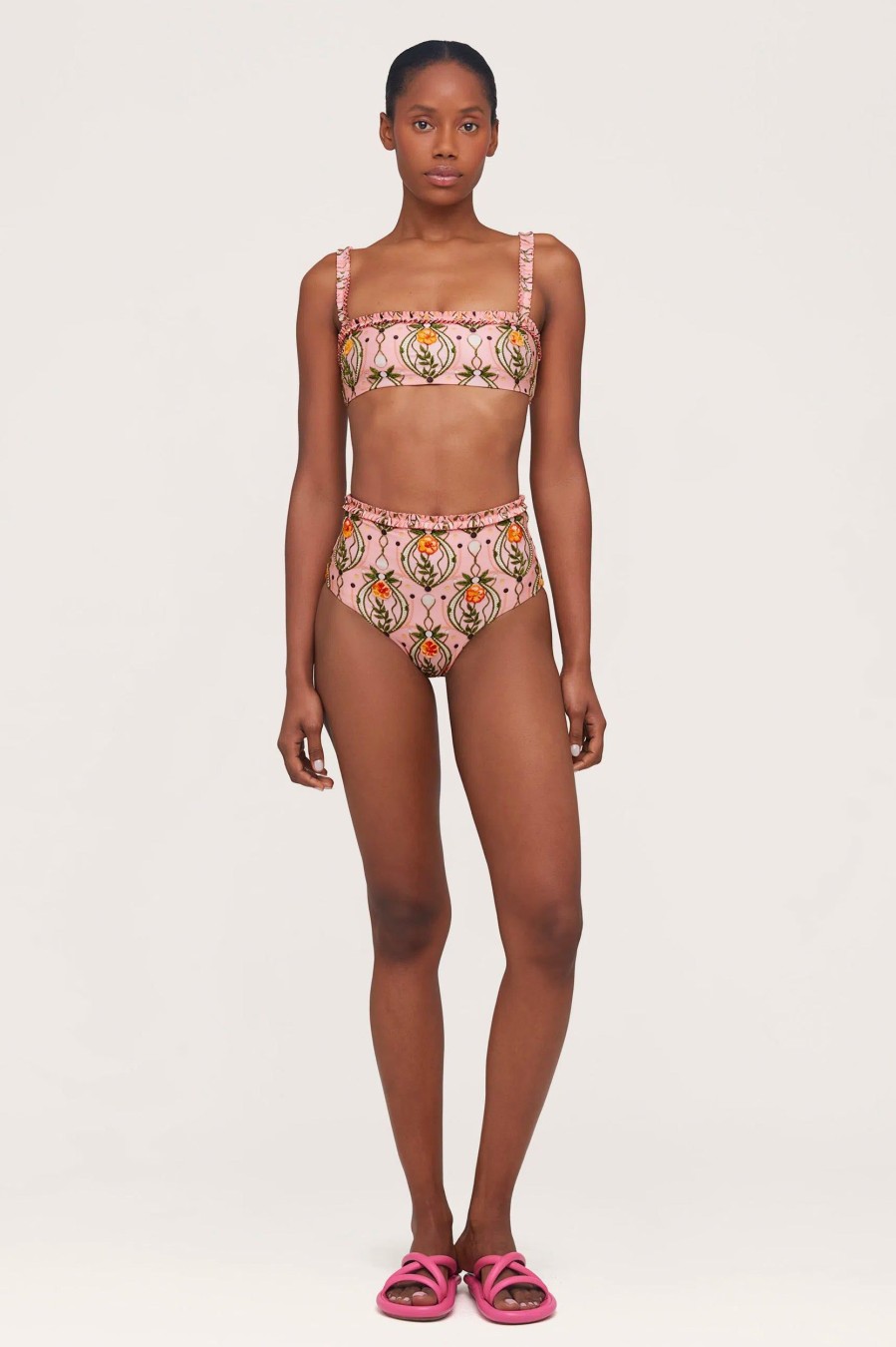 Swimwear Agua by Agua Bendita | Nopal Lunar Hand-Embroidered Bikini Set Pink