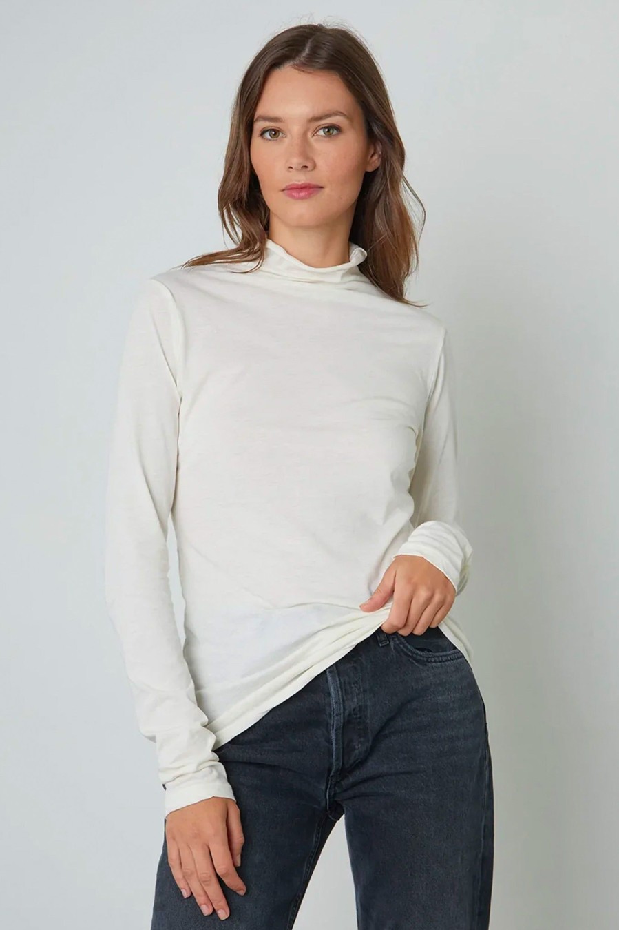 Tops And Shirts Velvet | Talisia Whisper Fitted Tee In White