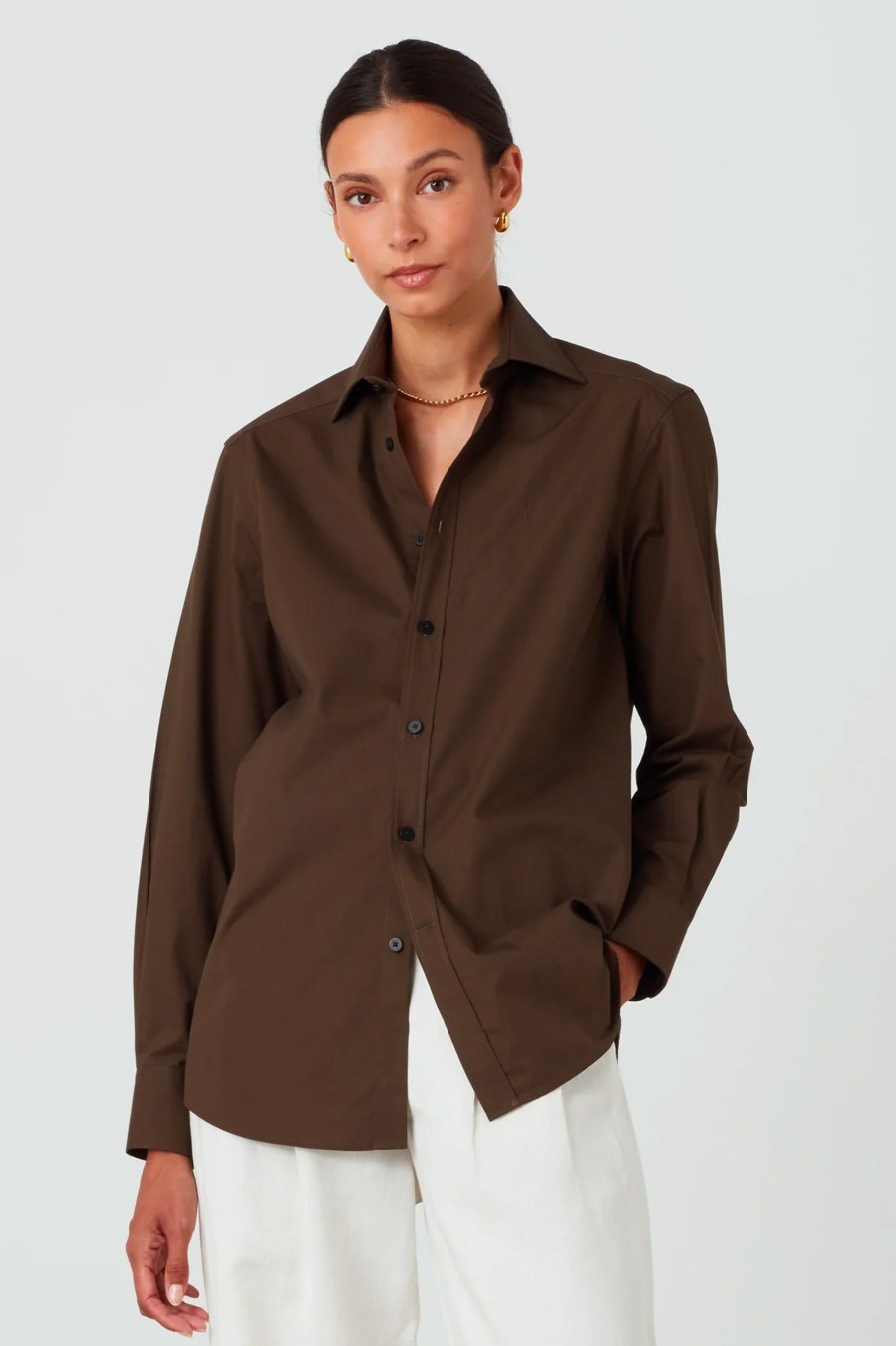 Tops And Shirts With Nothing Underneath | The Boyfriend Shirt In Fine Poplin Chocolate Brown