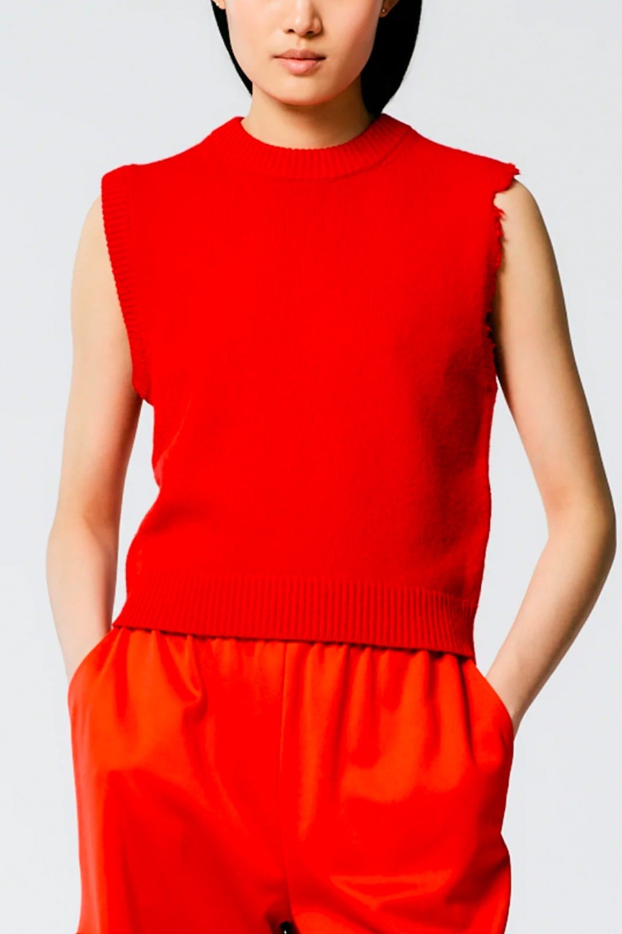 Knitwear And Sweaters Tibi | Soft Lambswool Distressed Vest In Red