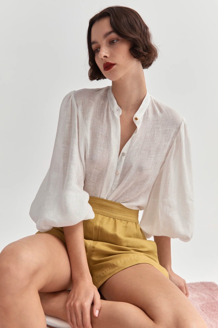 Tops And Shirts Sarah Jane Clarke | Maluku Blouse In Ivory Linen Neutrals