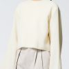 Tops And Shirts Tibi | Melee Crepe Long Sleeve Cropped Top Neutrals