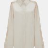 Tops And Shirts Victoria Beckham | Oversized Pleat Detail Denim Shirt In Ecru Neutrals