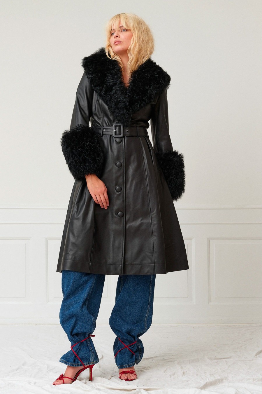 Coats And Jackets SAKS POTTS | Foxy Shearling Coat In Black