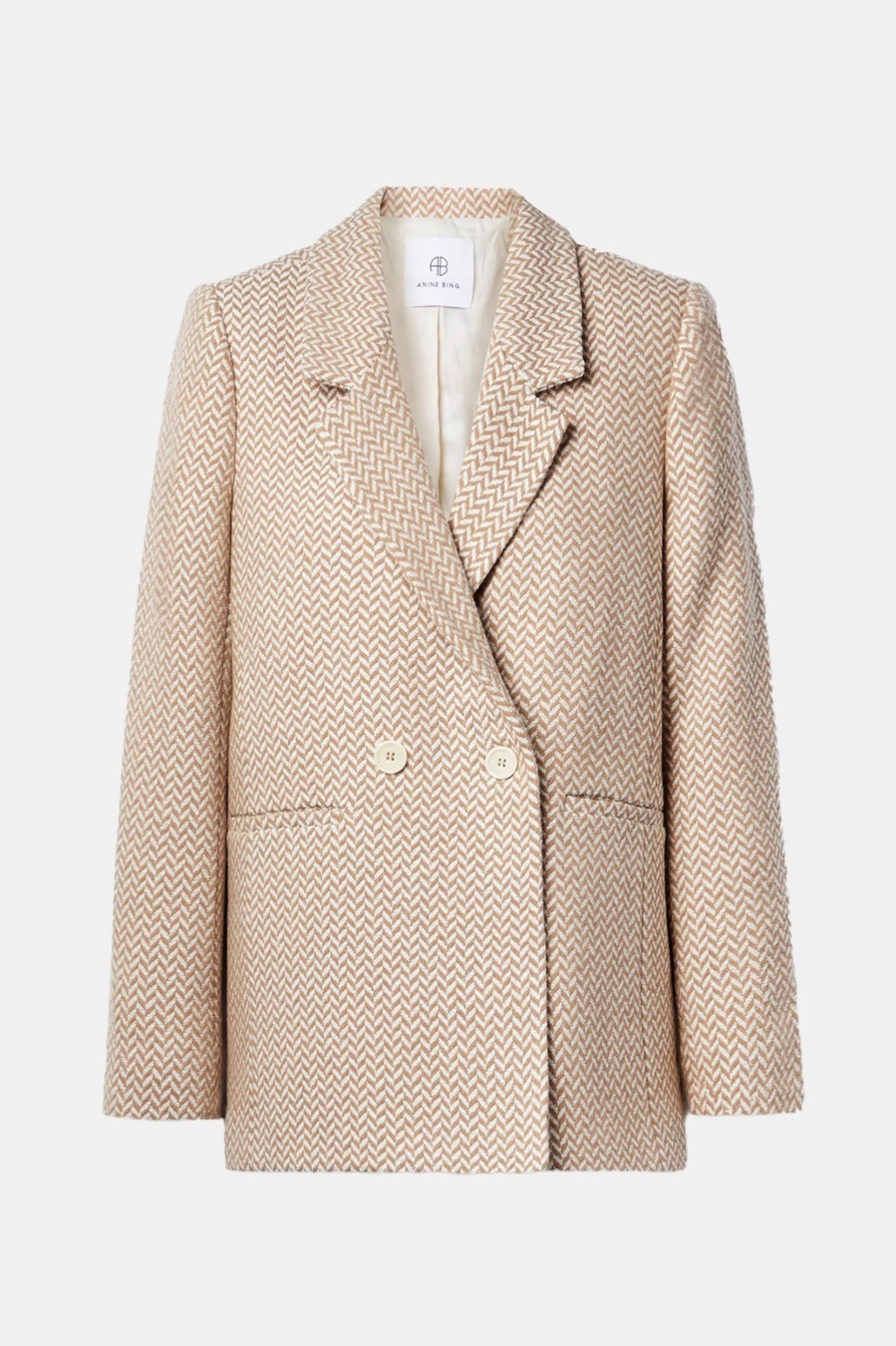 Coats And Jackets Anine Bing | Fishbone Blazer In Tan And Cream