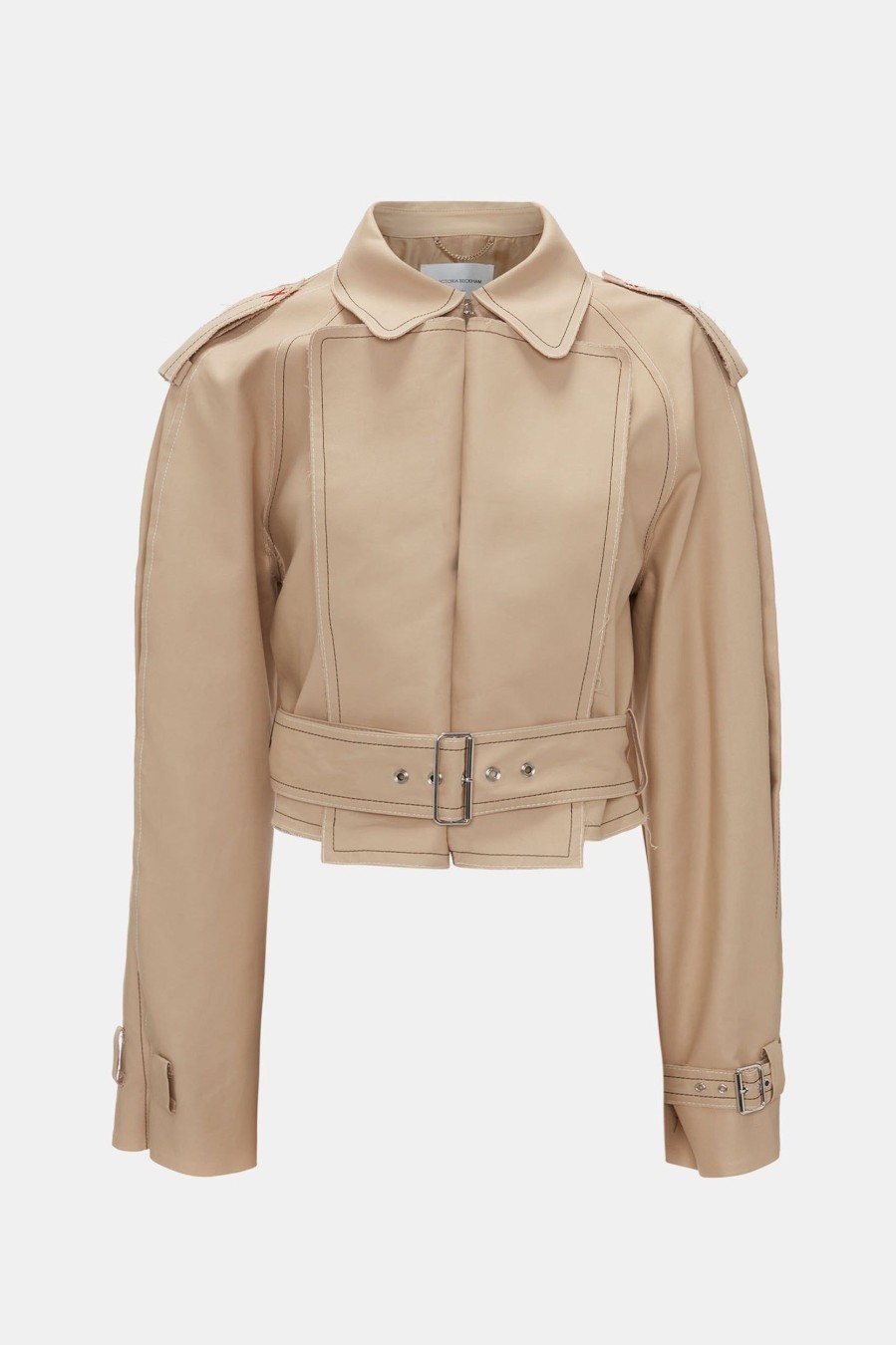 Coats And Jackets Victoria Beckham | Belted Short Trench Jacket In Honey Neutrals