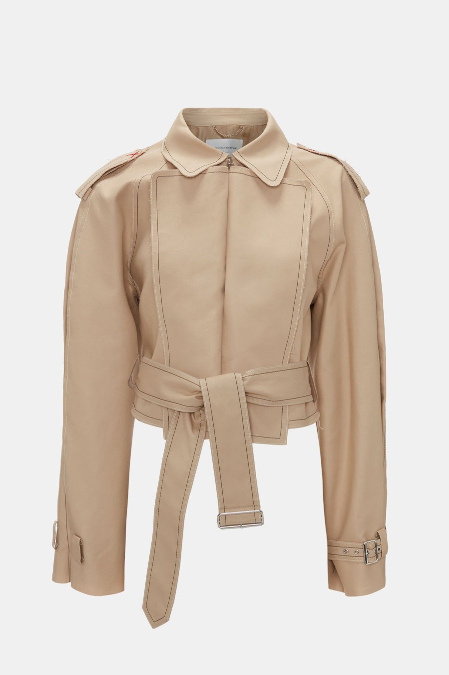 Coats And Jackets Victoria Beckham | Belted Short Trench Jacket In Honey Neutrals