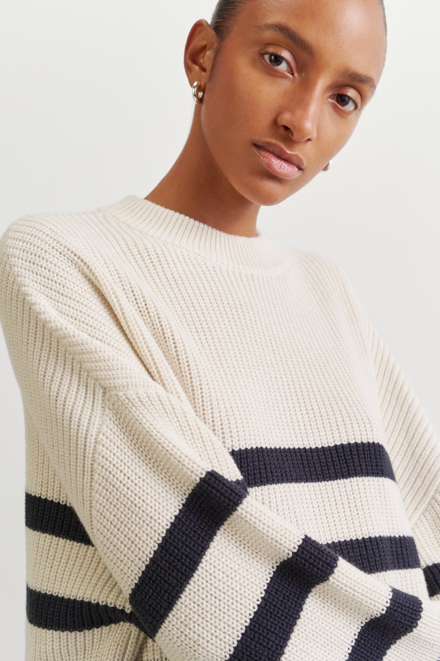 Knitwear And Sweaters Soft Goat | Striped Crewneck In White Multi