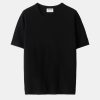 Tops And Shirts Soft Goat | Short Sleeve O-Neck Cashmere Tee In Black