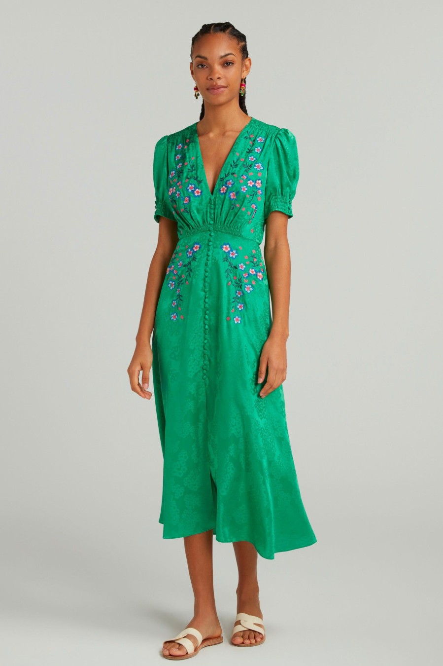 Dresses Saloni London | Lea Dress In Kelly Green