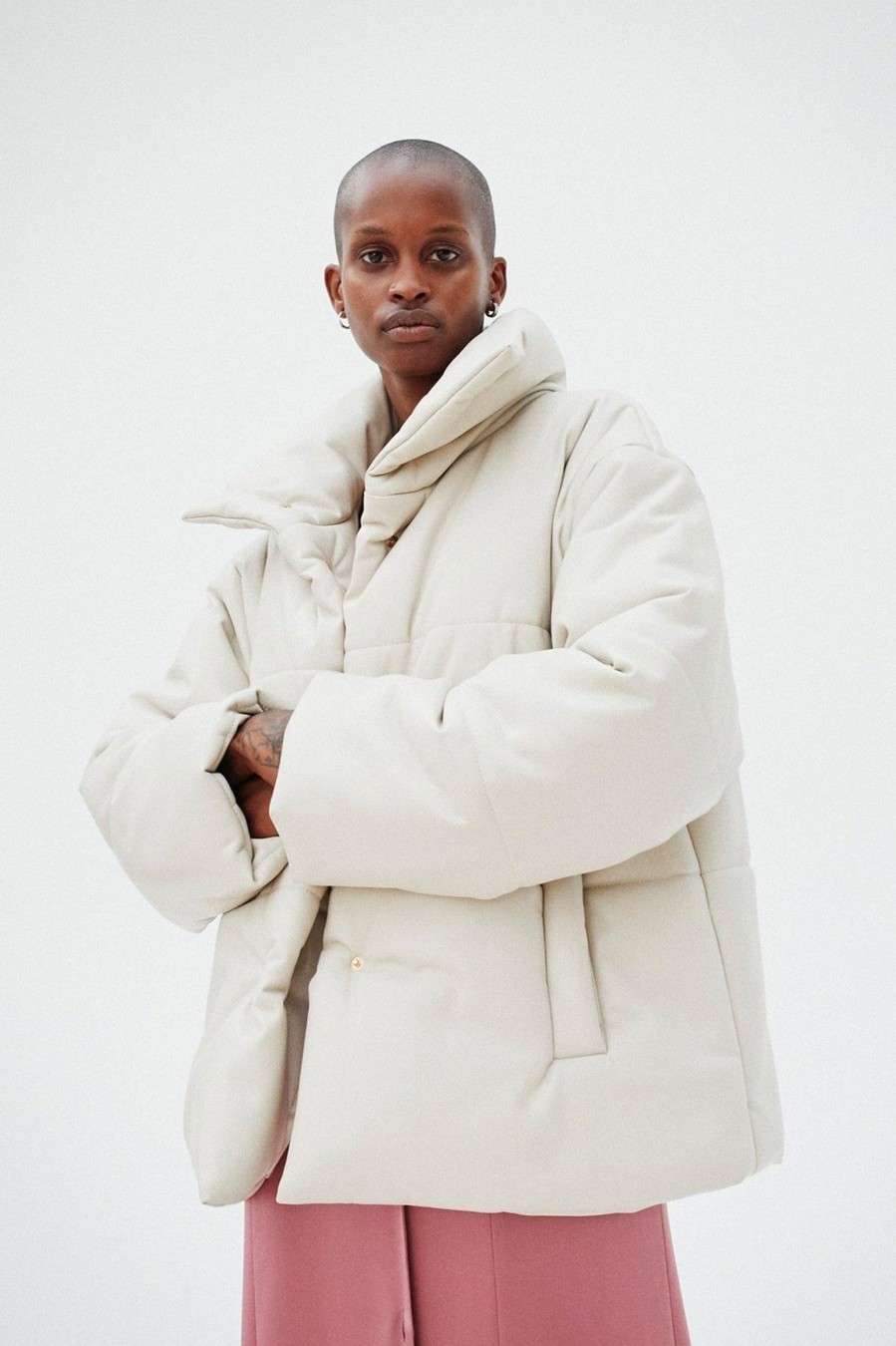 Coats And Jackets Nanushka | Hide Puffer Jacket In Cream Neutrals