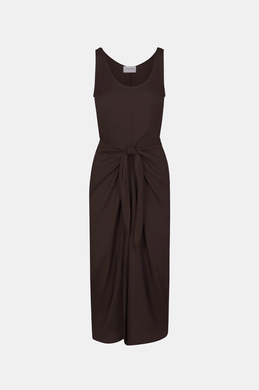 Dresses ANEMOS | The Dk Midi Matte Wrap Dress In Espresso Brown