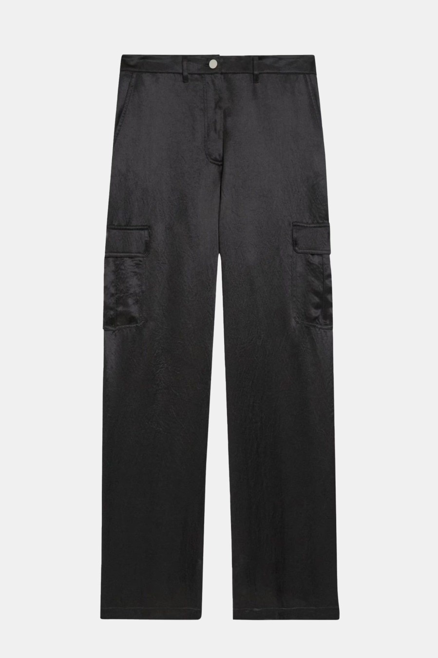 Trousers Theory | Cargo Pant In Textured Satin Black