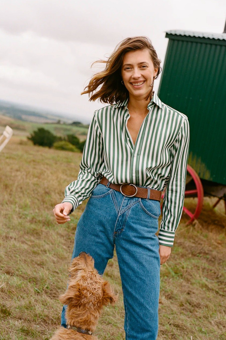 Tops And Shirts With Nothing Underneath | The Boyfriend Shirt In Forest Stripe Green