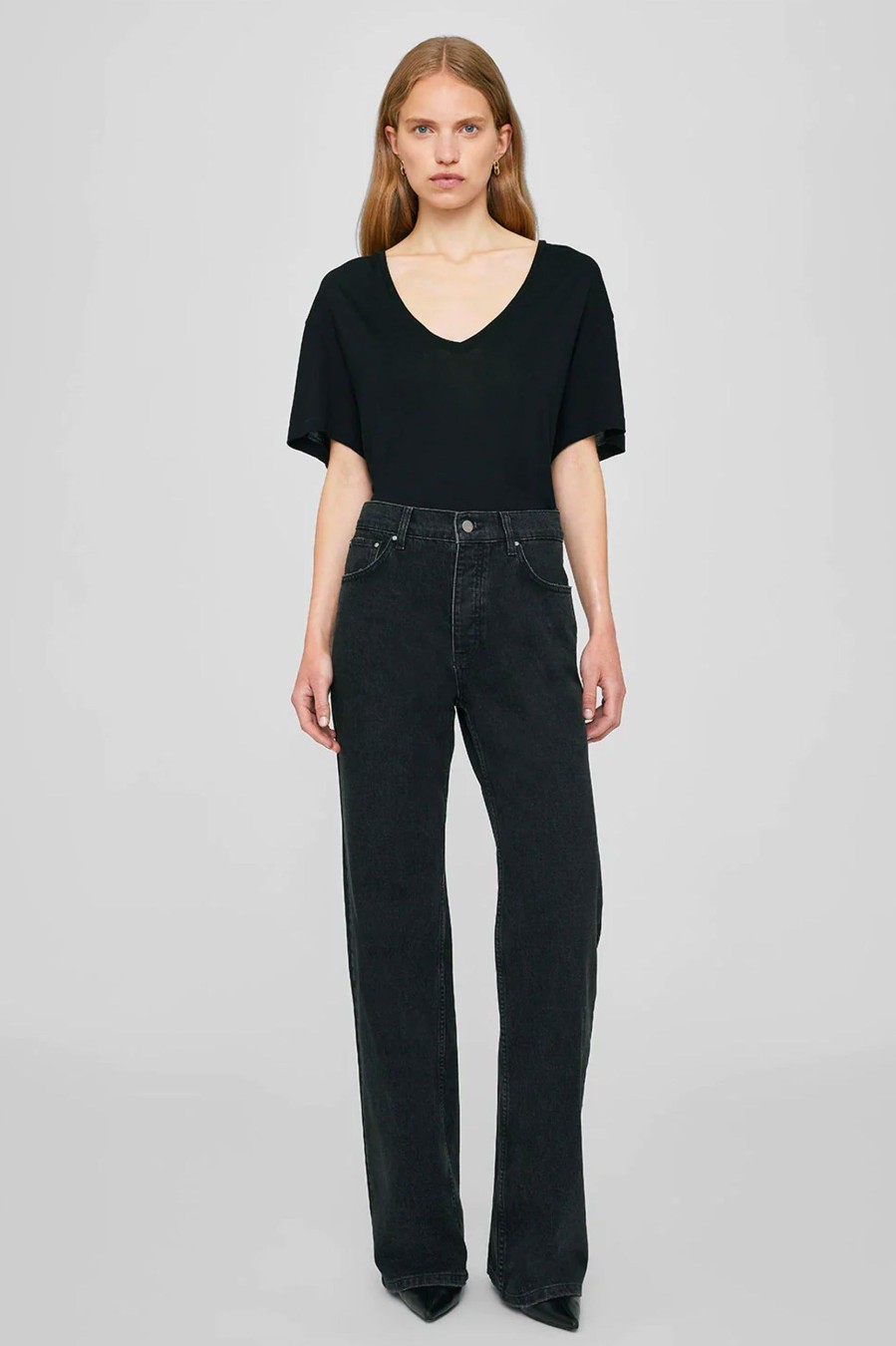 Tops And Shirts Anine Bing | Vale Tee In Cashmere Blend Black