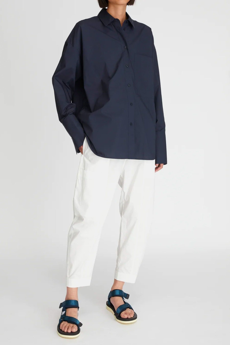 Tops And Shirts Lee Mathews | Lm Poplin Shirt In Navy Blue