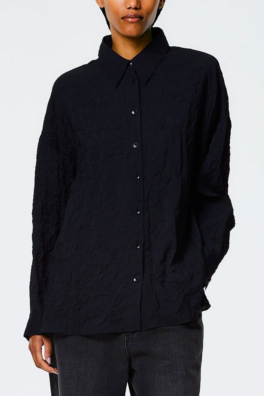 Tops And Shirts Tibi | Crinkle Oversized Shirt In Midnight Navy Blue