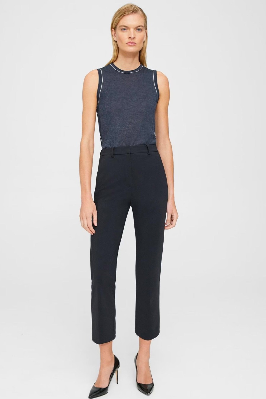 Trousers Theory | Cropped High-Waist Pant In Precision Ponte Black