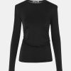 Tops And Shirts Tibi | Micro Jersey Shoulderpad Fitted Crewneck Top Black