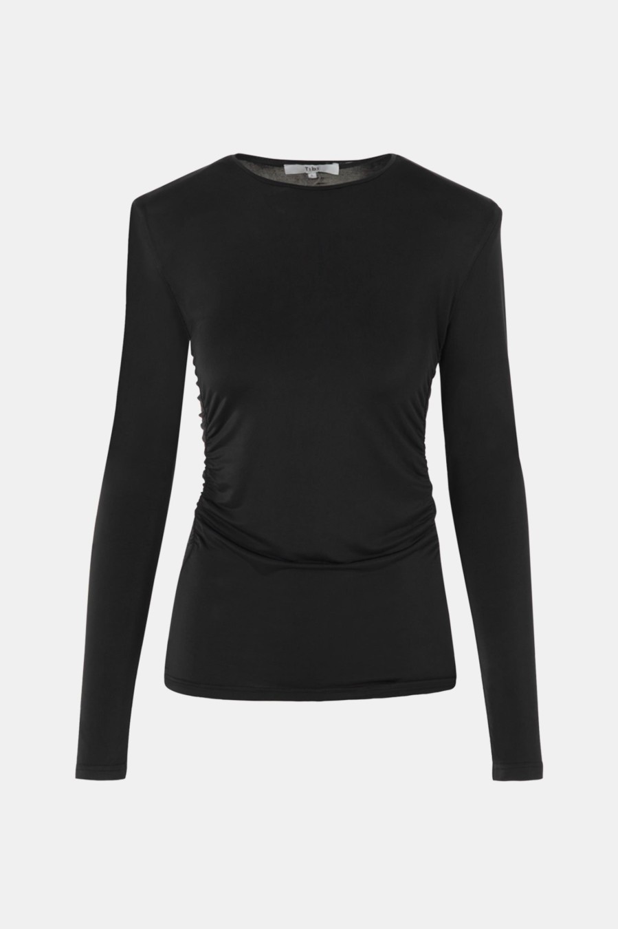 Tops And Shirts Tibi | Micro Jersey Shoulderpad Fitted Crewneck Top Black