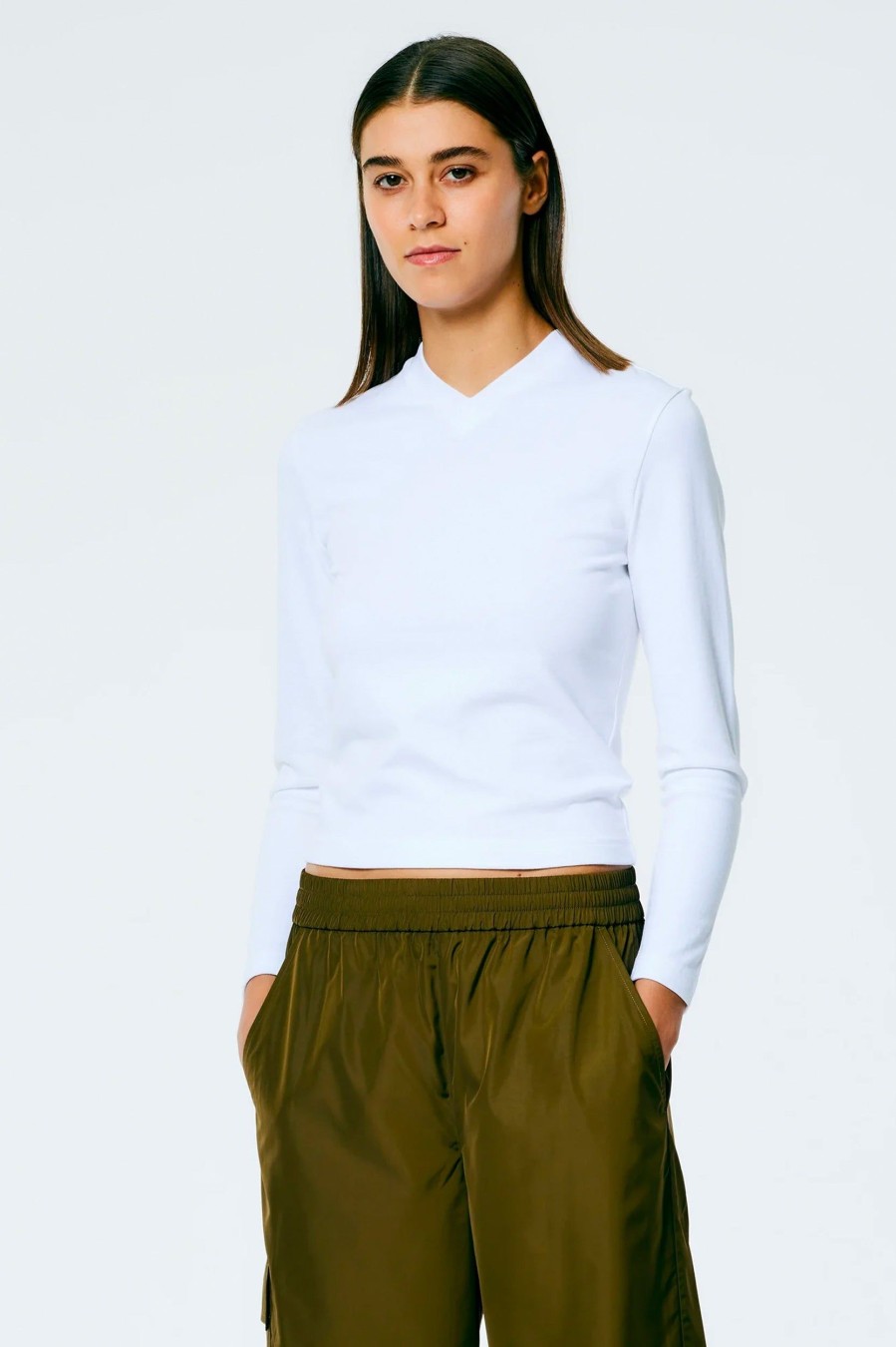 Tops And Shirts Tibi | Perfect Shrunken V Neck Tee In White