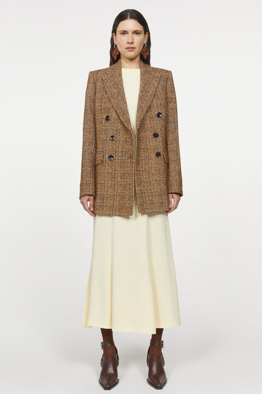 Coats And Jackets Rodebjer | Como Check Blazer In Caramel Brown Multi