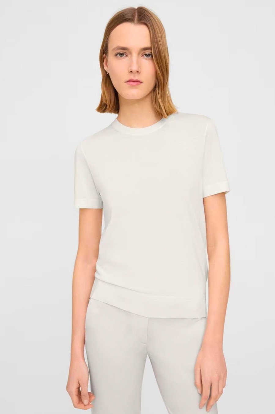 Tops And Shirts Theory | Regal Wool Short Sleeve Sweater In Ivory Neutrals