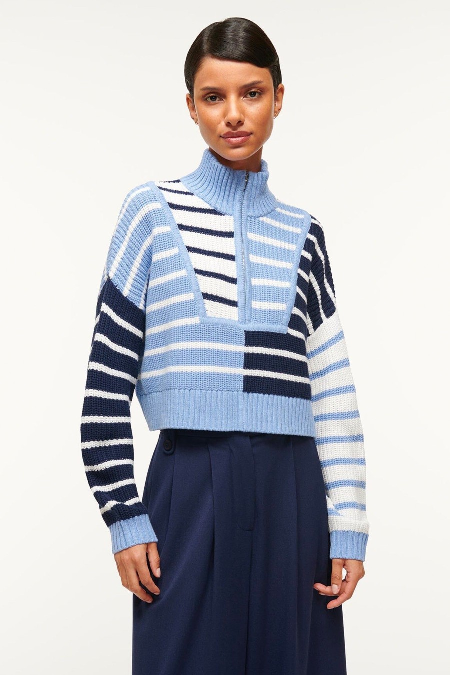 Knitwear And Sweaters STAUD | Hampton Cropped Sweater In Adriatic Stripe Multi