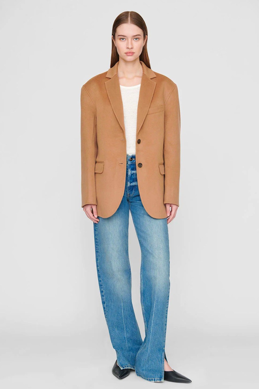 Coats And Jackets Anine Bing | Quinn Cashmere Blend Blazer In Camel Neutrals