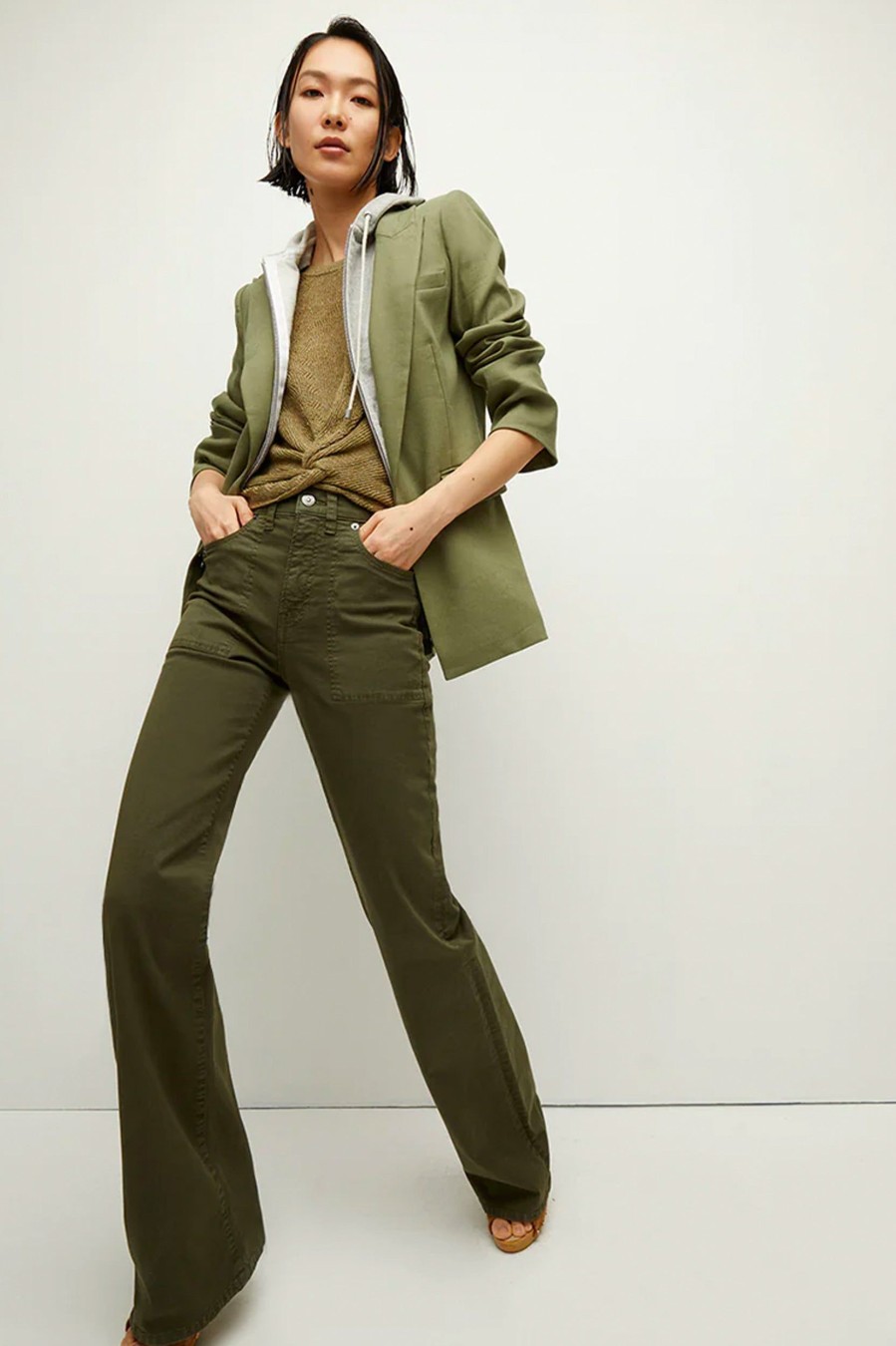 Jeans Veronica Beard | Crosbie Wide Leg Jean In Army Green