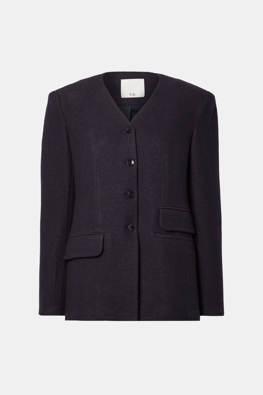 Coats And Jackets Tibi | Boiled Wool Fitted Blazer In Midnight Blue