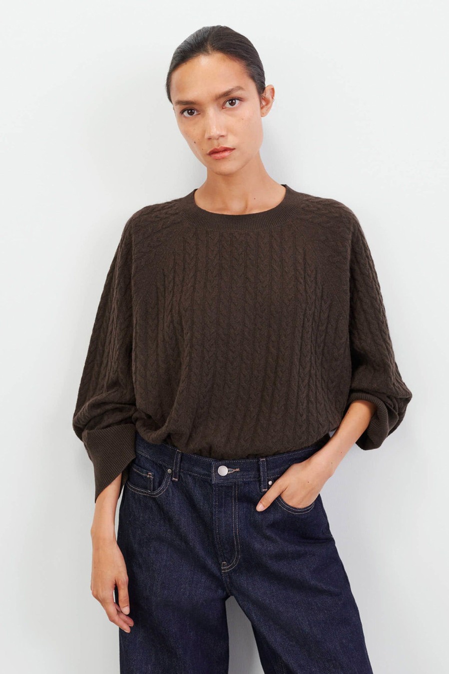 Knitwear And Sweaters Soft Goat | Oversized Cable Cashmere Sweater In Chocolate Brown