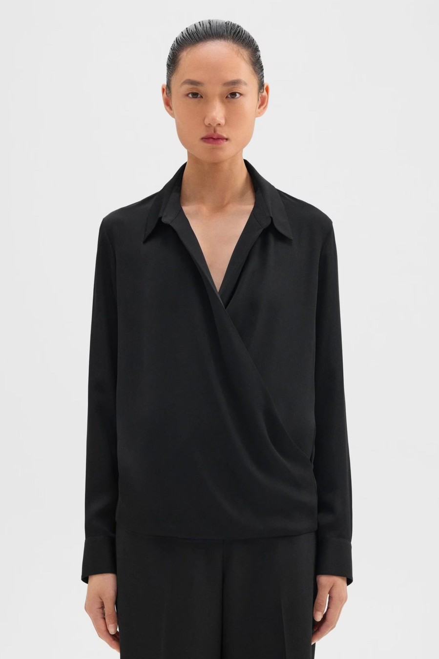 Tops And Shirts Theory | Wrap Silk Blouse In Black