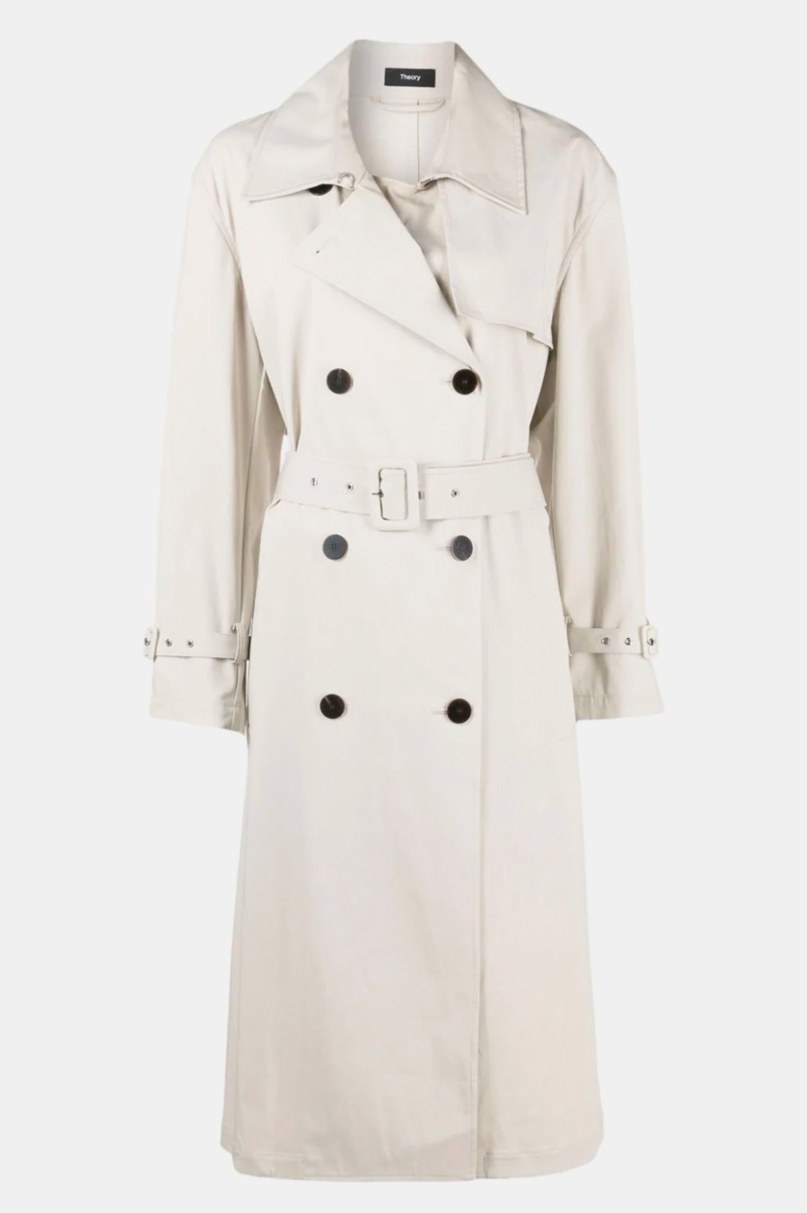 Coats And Jackets Theory | Double-Breasted Trench Coat In Sand Neutrals