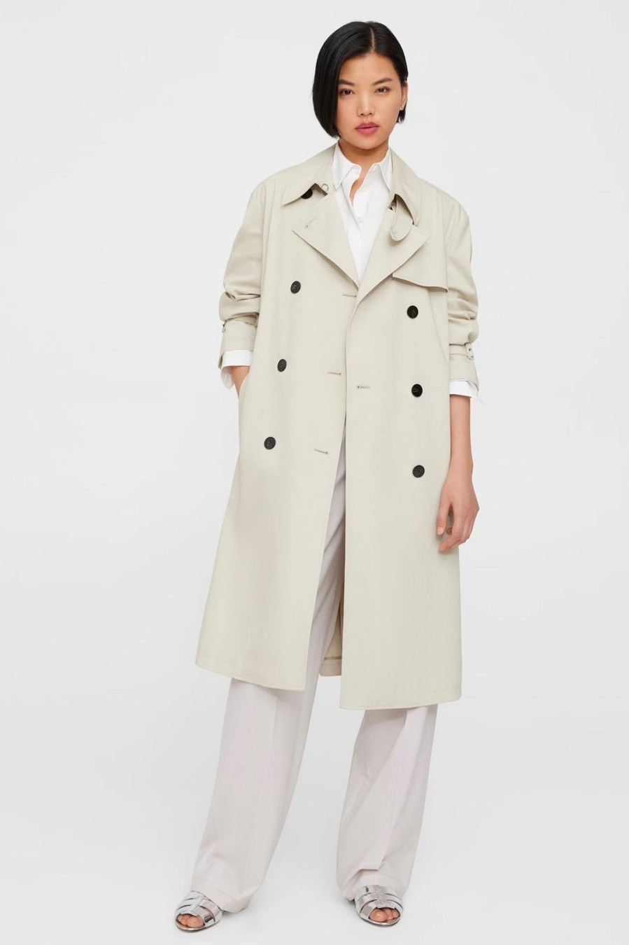 Coats And Jackets Theory | Double-Breasted Trench Coat In Sand Neutrals