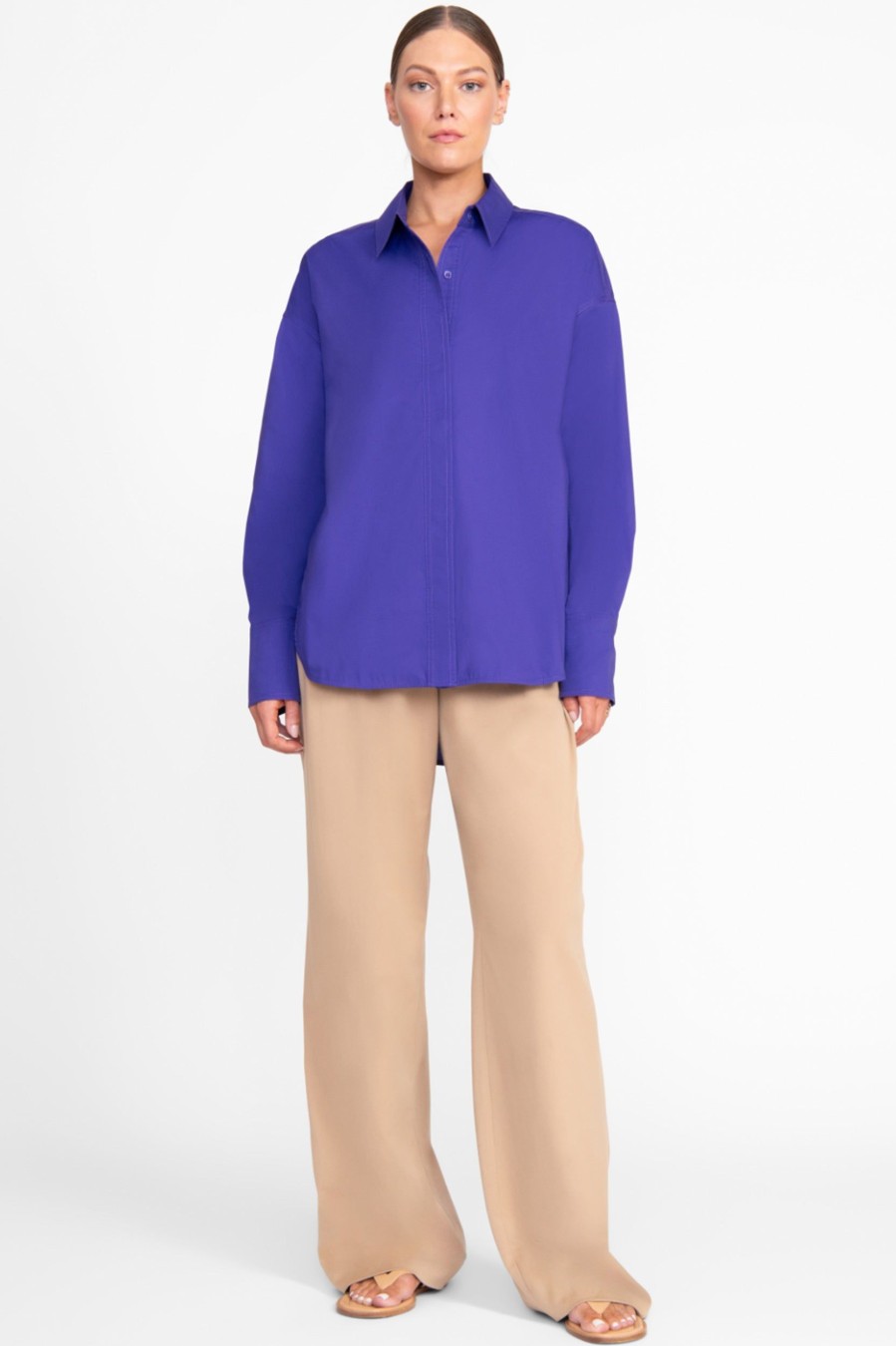 Tops And Shirts STAUD | Colton Cotton Shirt In Violet Purple