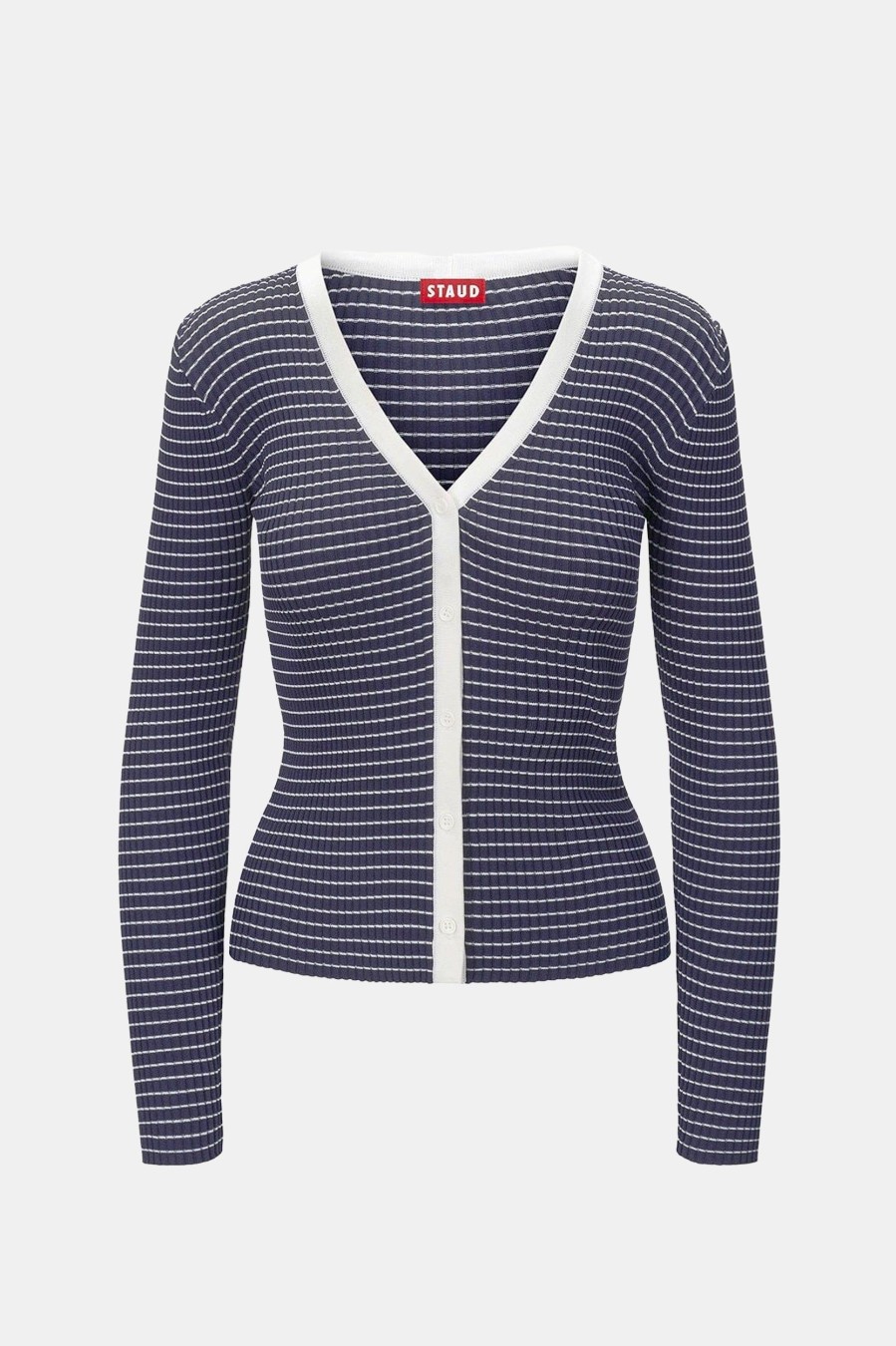 Knitwear And Sweaters STAUD | Cargo Cardigan In Navy Micro Stripe Multi