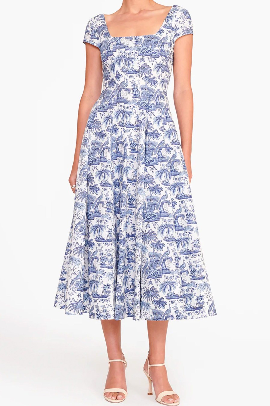 Dresses STAUD | Short Sleeve Wells Dress In Toile Blue